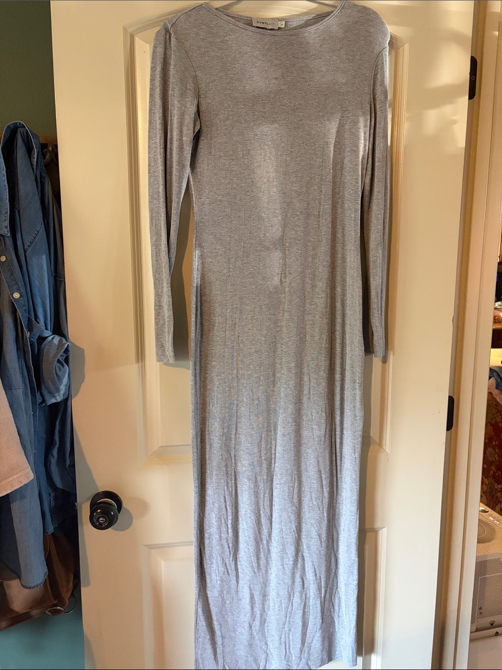 Slim Long Sleeve Maxi Dress in Light Gray